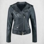 Stylish Black Leather Biker Jacket For Women