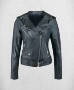 Stylish Black Leather Biker Jacket For Women