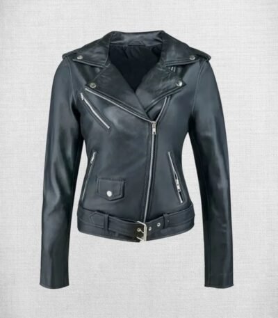 Stylish Black Leather Biker Jacket For Women