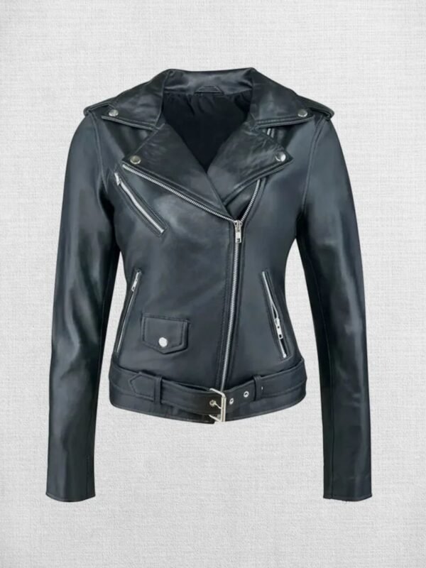 Stylish Black Leather Biker Jacket For Women