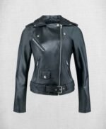 Stylish Black Leather Biker Jacket For Women