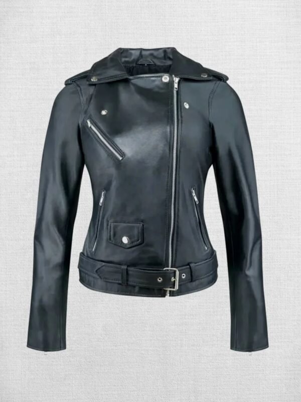 Stylish Black Leather Biker Jacket For Women