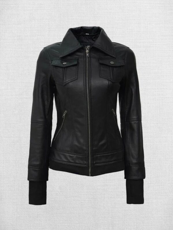 Stylish Black Leather Bomber Jacket with Hood