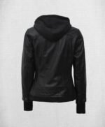 Stylish Black Leather Bomber Jacket with Hood