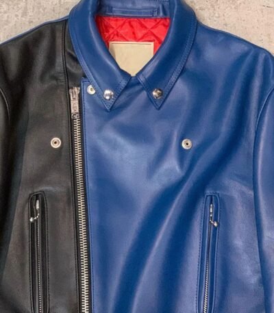 Stylish Blue and Black Leather Jacket