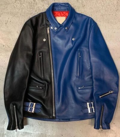 Stylish Blue and Black Leather Jacket