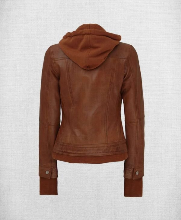 Stylish Brown Leather Bomber Jacket with Hood