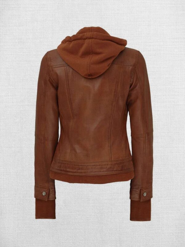 Stylish Brown Leather Bomber Jacket with Hood