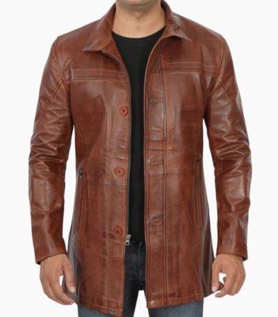 Stylish Brown Leather Car Coat