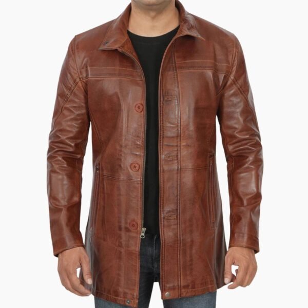 Stylish Brown Leather Car Coat