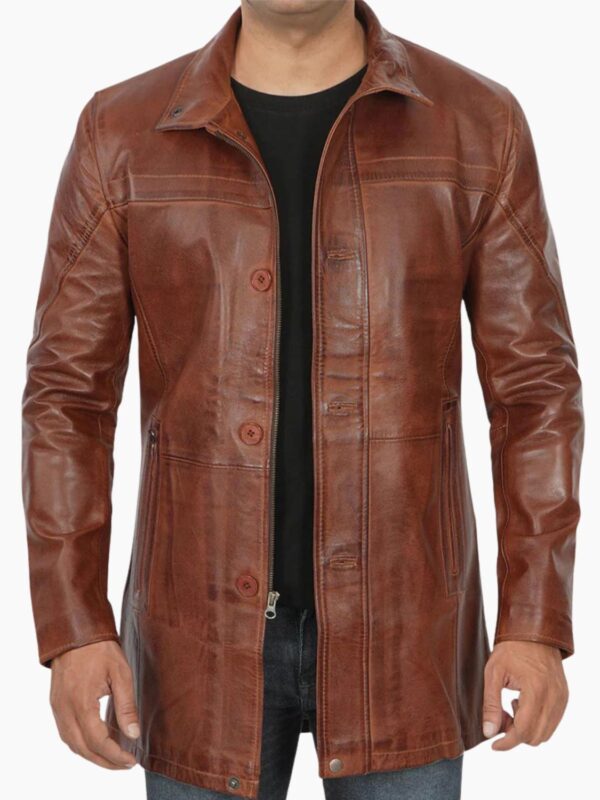 Stylish Brown Leather Car Coat
