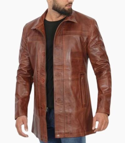 Stylish Brown Leather Car Coat