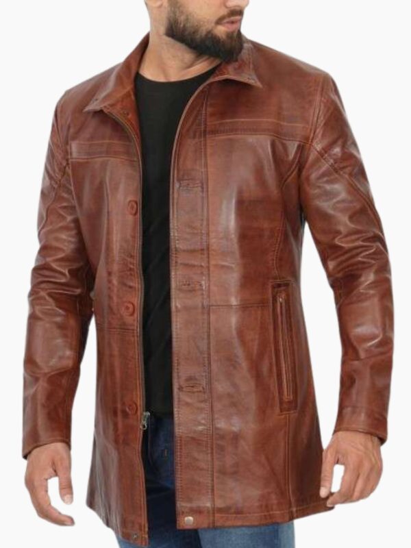 Stylish Brown Leather Car Coat