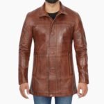 Stylish Brown Leather Car Coat