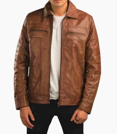 Stylish Brown Racer Leather Jacket for Men