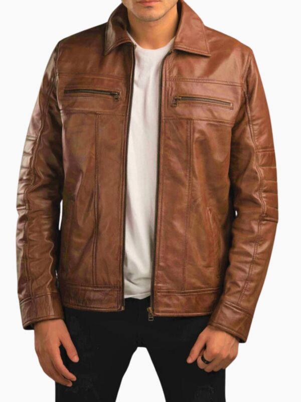 Stylish Brown Racer Leather Jacket for Men