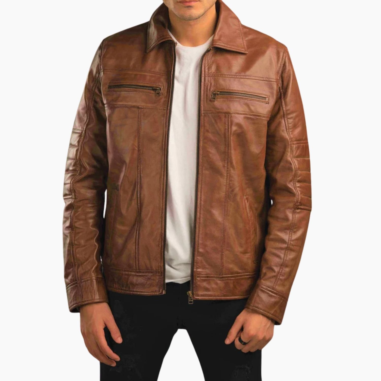Stylish Brown Racer Leather Jacket for Men Stylish Brown Racer Leather Jacket for Men