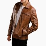 Stylish Brown Racer Leather Jacket for Men
