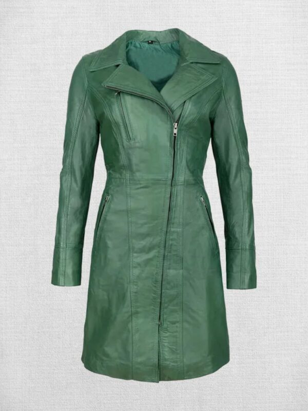 Stylish Green Leather Coat For Women