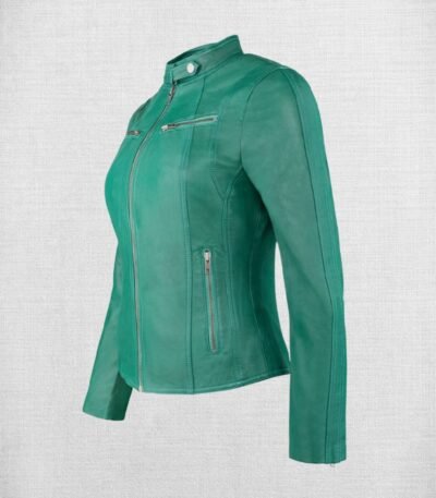 Stylish Green Leather Jacket For Women