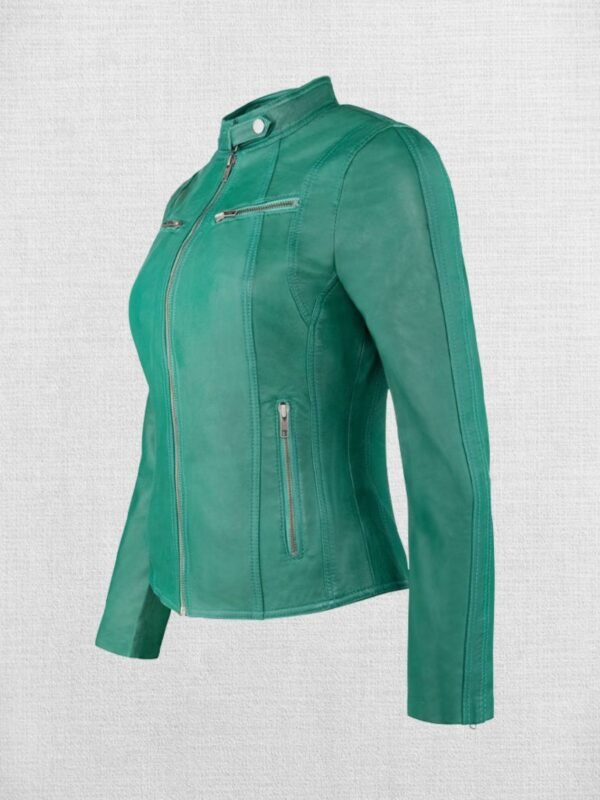 Stylish Green Leather Jacket For Women