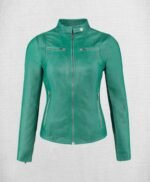 Stylish Green Leather Jacket For Women