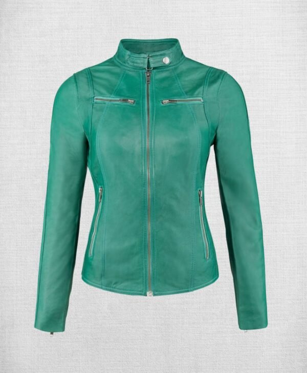 Stylish Green Leather Jacket For Women