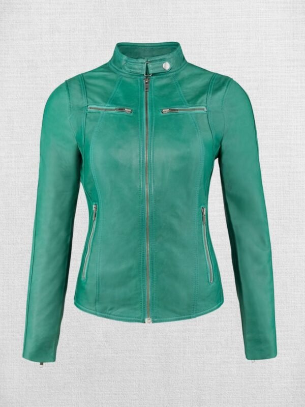 Stylish Green Leather Jacket For Women