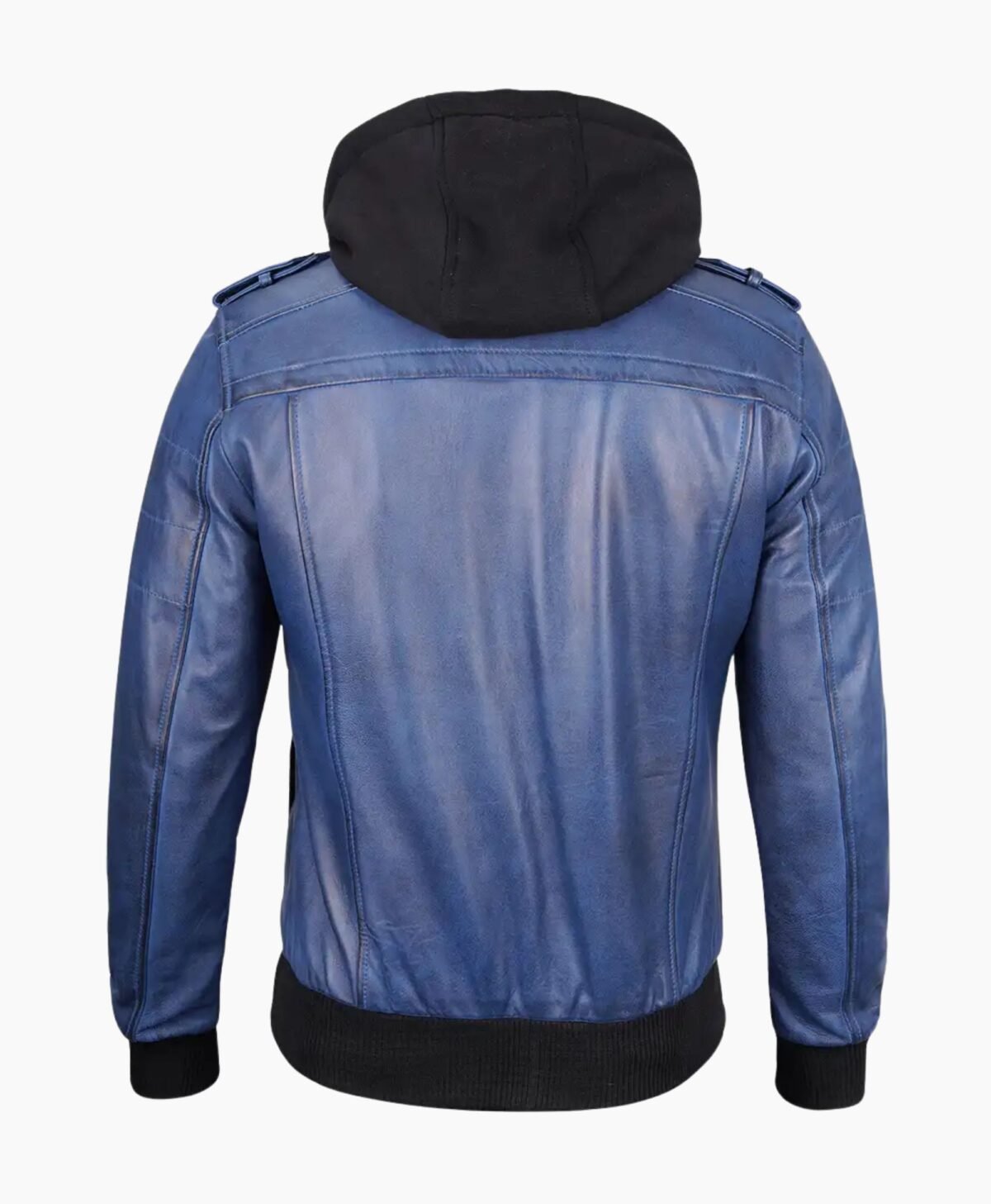 Stylish Mens Blue Leather Jacket with Removable Hood