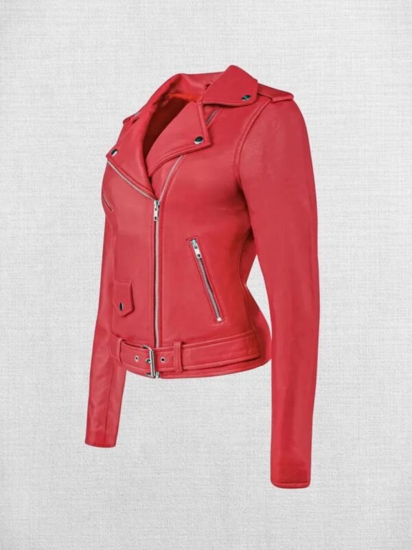 Stylish Red Leather Biker Jacket For Women