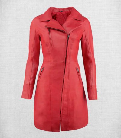 Stylish Red Leather Coat For Women