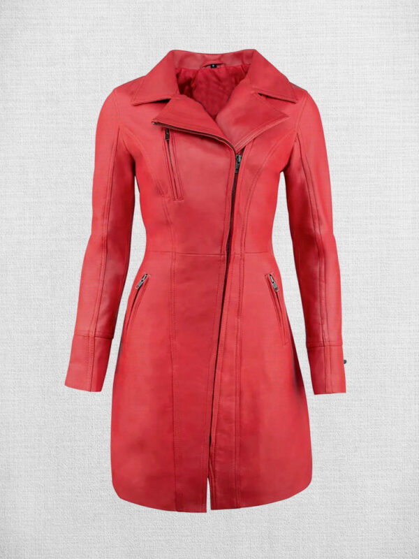 Stylish Red Leather Coat For Women