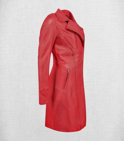 Stylish Red Leather Coat For Women