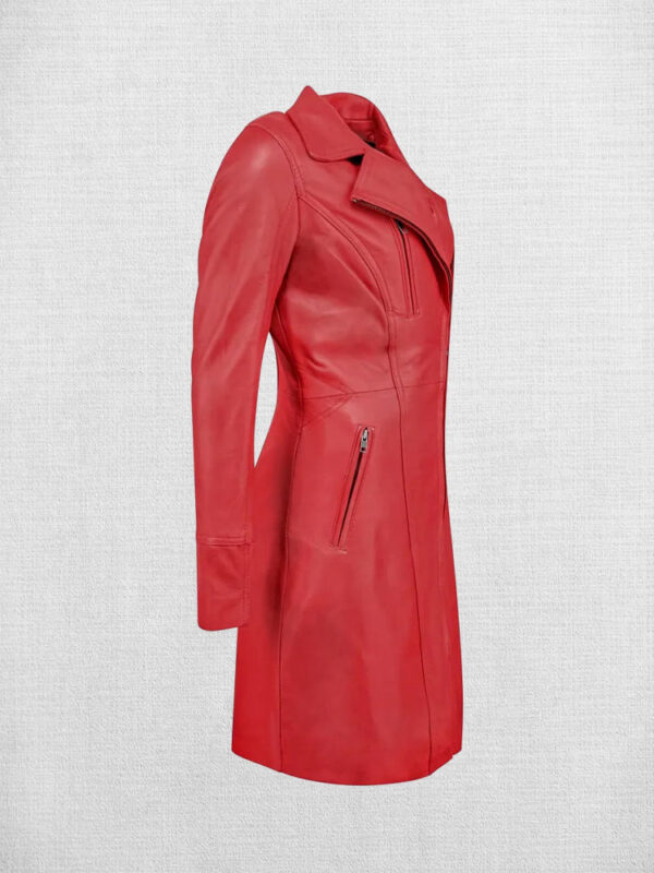 Stylish Red Leather Coat For Women