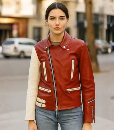 Stylish Red Leather Jacket For Women
