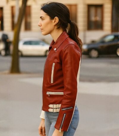 Stylish Red Leather Jacket For Women
