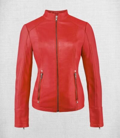 Stylish Red Leather Jacket Women Biker Jacket