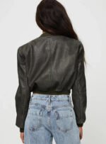 Stylish Women Charcoal Cropped Leather Jacket