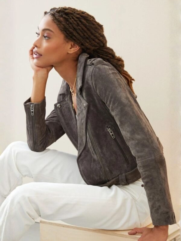 Suede Moto Jacket For Women