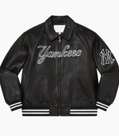 Supreme NY Yankees Black Varsity Leather Jacket