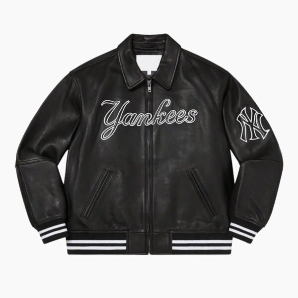 Supreme NY Yankees Black Varsity Leather Jacket