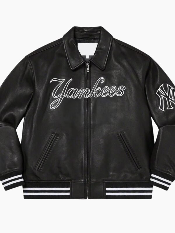 Supreme NY Yankees Black Varsity Leather Jacket