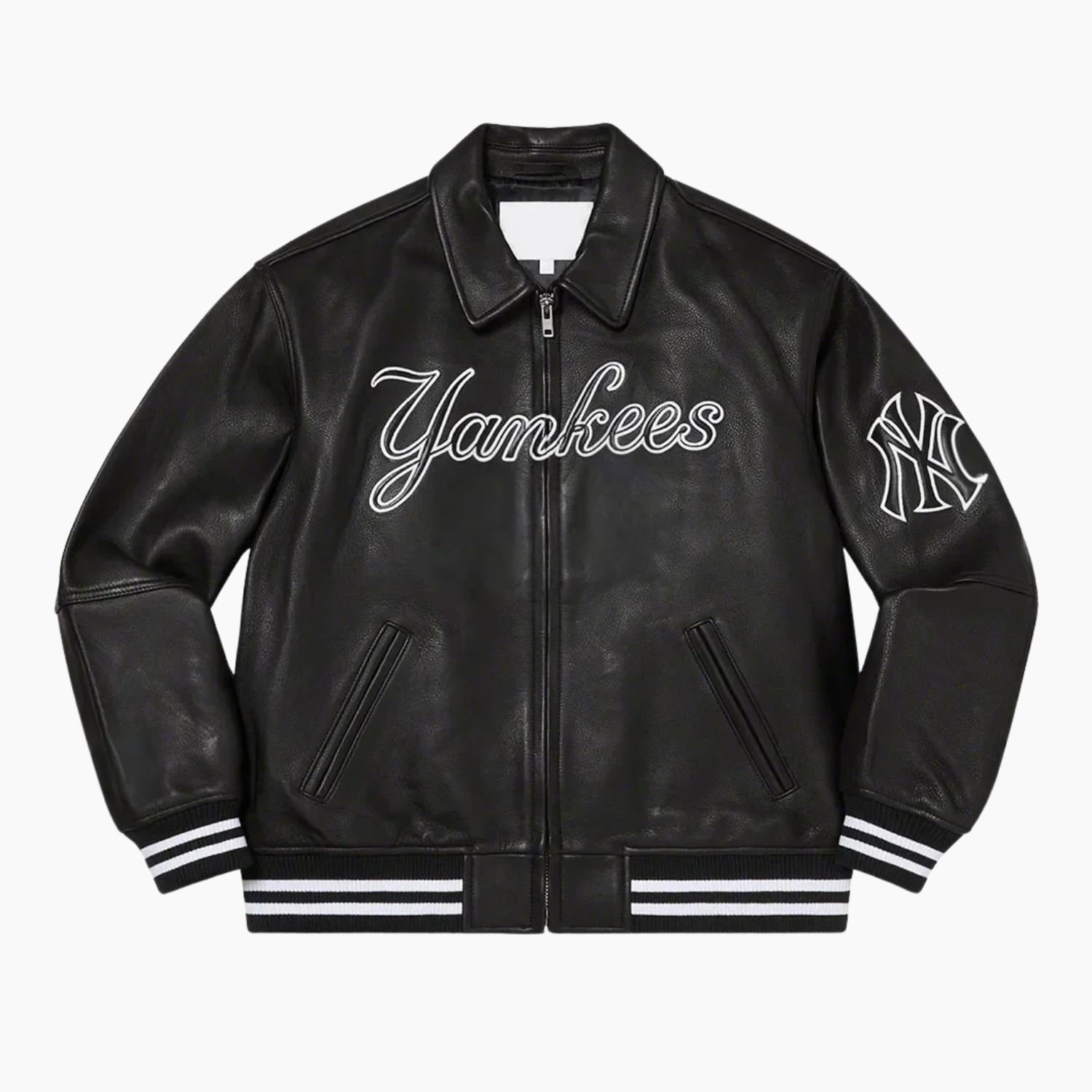 Supreme NY Yankees Black Varsity Leather Jacket Supreme NY Yankees Black Varsity Leather Jacket