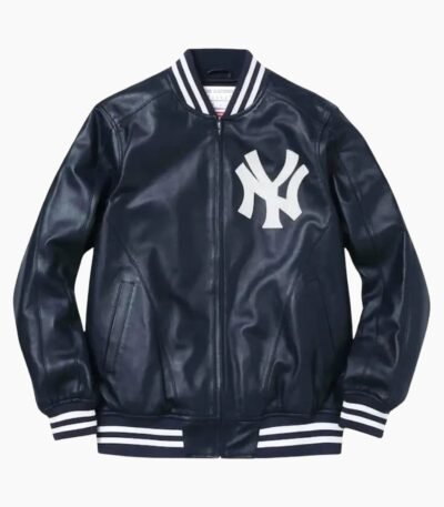 Supreme New York Yankees Varsity Leather Navy Jacket