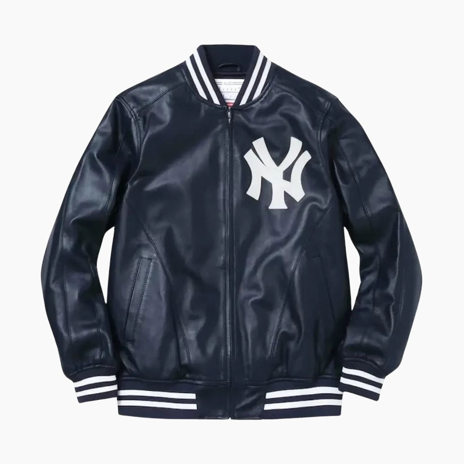 Supreme New York Yankees Varsity Leather Navy Jacket Supreme New York Yankees Varsity Leather Navy Jacket