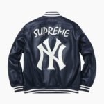 Supreme New York Yankees Varsity Leather Navy Jacket