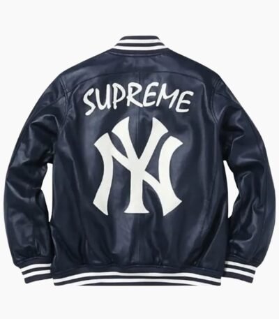 Supreme New York Yankees Varsity Leather Navy Jacket