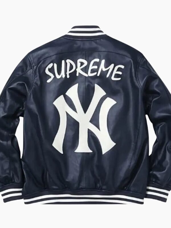 Supreme New York Yankees Varsity Leather Navy Jacket