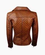 Tan Brown Women Quilted Sheepskin Leather Jacket