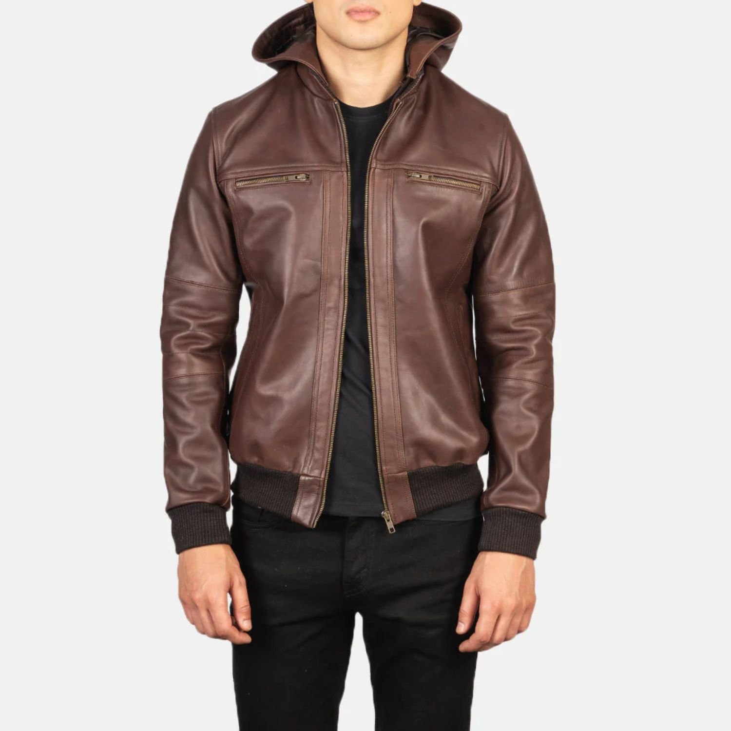 Trending Brown Bomber Hooded Leather Jacket For Men Trending Brown Bomber Hooded Leather Jacket For Men